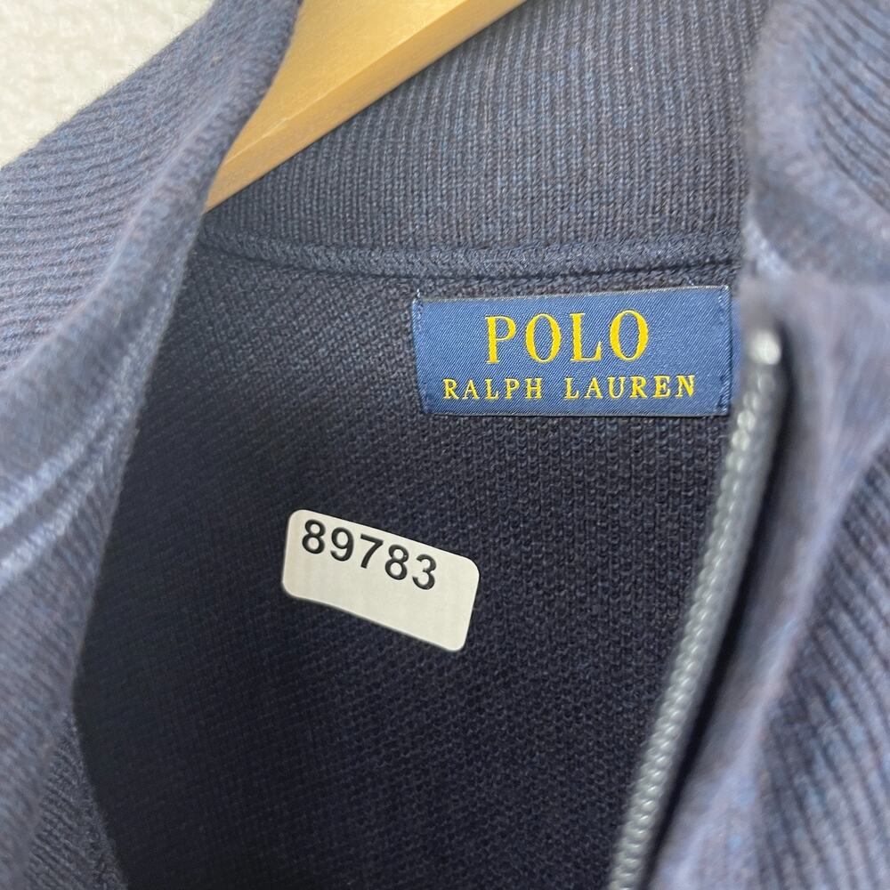 POLO RALPH LAUREN Sweater Vest Mens L Mesh Knit Cotton Full Zip Navy Blue - Picture 11 of 11